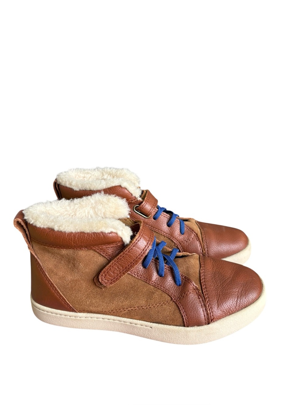 UGG Unisex Kids Brown Shearling Lined Ankle Boots US Size 4 Leather Hook & Loop